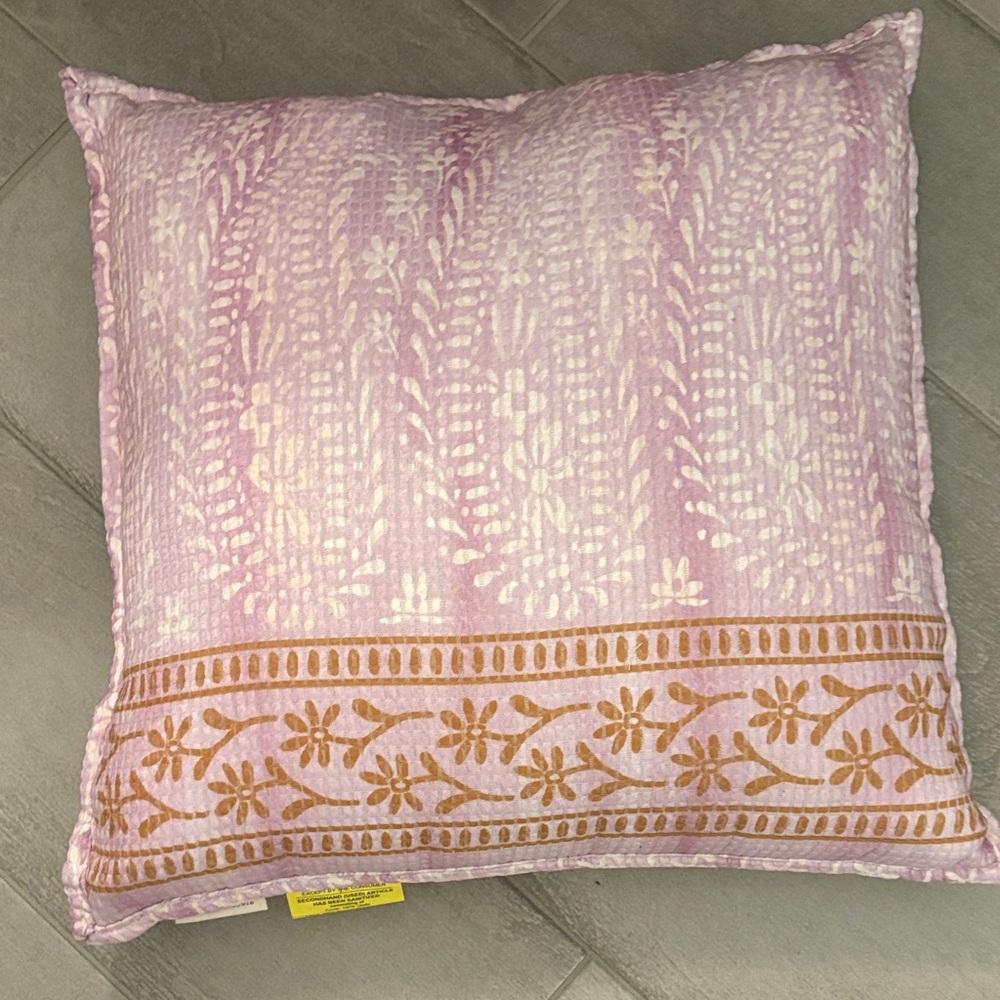 Anthropologie Pink and Tan Floral Accent Pillow